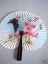 Vintage Shanghai Hand Fan Black Bird Flying from Flowers - $17.82