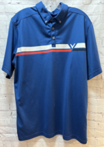 Perry Ellis Blue red white wide stripe polo shirt retro bowling style XL... - $19.79