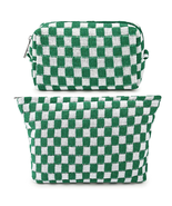 2 Pieces Makeup Bag Large Checkered Cosmetic Bag Green Capacity Canvas T... - £12.85 GBP