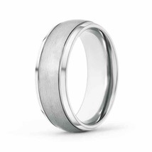 ANGARA Beveled Edges Low Dome Men&#39;s Matte Finish Wedding Band in 14K Sol... - £609.37 GBP