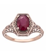 10k  Rose Gold Vintage Style Genuine Oval Ruby Filigree Ring - £158.87 GBP