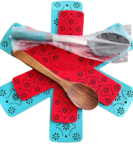 Pioneer Woman Utensil Set ~ 1-Acacia Spoon ~ 1-Nylon Spoon ~ 2-Felt Prot... - $20.00