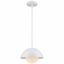 Maureen 10 in. 1-Light White Pendant Light Fixture with Metal Dome and W... - £33.59 GBP