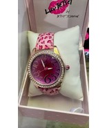 Betsey Johnson Pink Strap Red Heart Gold Crystal Bezel Watch Rose Gold - $89.09