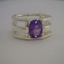 Purple Amethyst Handmade Sterling Silver Gents Mechanical Style Ring size 11 - £144.73 GBP