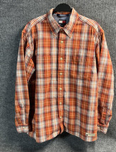 Vtg Tommy Jeans Hilfiger Shirt Mens Medium Orange Plaid Quilted Lined Ls Button - £18.42 GBP