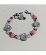 Bracelet - Blue Daisy, Czech Glass, Pink Jade, Adjustable - $30.00