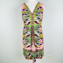 Hale Bob Pink Feather Print Dress Women Small Sleeveless Shift V-Neck Ci... - £31.64 GBP