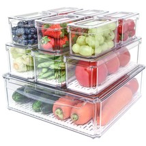 10 Pack Fridge Organizer, Stackable Refrigerator Organizer Bins With Lids, Bpa-F - £46.32 GBP