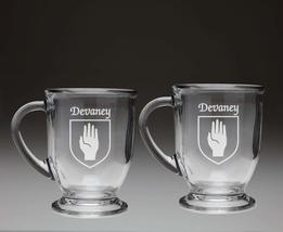 Devaney Irish Coat of Arms Glass Coffee Mugs - Set of 2 - $34.00