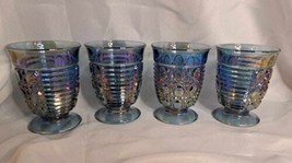 Blue Carnival Glass Indiana Glass 9 Oz. Goblets Set of 4 With Box - £47.81 GBP