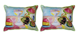 Pair of Betsy Drake `Wine and Cheese` Indoor Outdoor Pillows 16 In. X 20 In. - £71.21 GBP