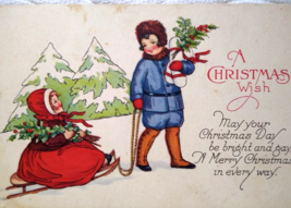 Christmas Postcard Girl Seated On Snow Sled Gifts Series 1681 Stecher Vintage - £8.09 GBP