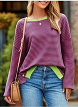 Sidefeel Womens Long Sleeve Shirts 2024 Fall Tops Color Block Striped Sh... - €10,93 EUR