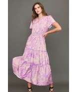 Umgee Full Size Printed Notched Short Sleeve Tiered Dress Plus Size - $62.05+