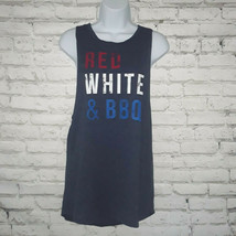bcg Womens Tank Top Large Blue Patriotic Red White And BBQ Sleeveless Racerback - £12.49 GBP