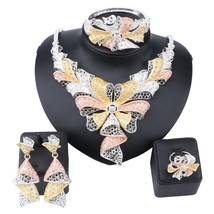 Women African Jewelry Sets Silver Color Crystal Bridal Wedding Elegant Romantic  - £28.41 GBP