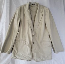 LL Bean Jacket Coat Mens XL 44 Khaki Tan Zip Button Pockets Cotton OKU59 - $26.14