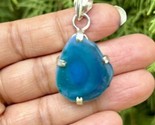 925 Sterling Silver Plated, Bottle Green Druzy Geode Agate Stone Pendant, 9 - $12.73