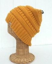 Women&#39;S Solid Dark Yellow Knit Winter Beanie Hat Soft Stretch Baggy Cap ... - £14.20 GBP