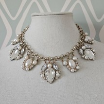 JULES B. Crystal &amp; Faux Pearl Cluster Bib Statement Necklace - £21.17 GBP