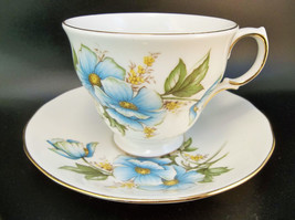 Queen Anne English Tea Cup Saucer Set Bone China Blue Flowers - £18.99 GBP