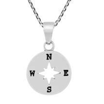 Wanderlust North Star Outline Compass .925 Sterling Silver Pendant Necklace - £15.29 GBP