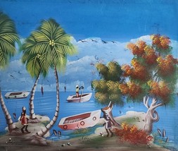 Vintage Signed Phillip Etienne Haitian Naif Art Caribbean Village Painting Haiti - £389.37 GBP