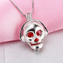 925 Sterling Silver Kool Skeleton Face Pearl Cage Pendant Necklace - £27.35 GBP