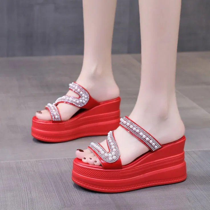 red white slippers Wedge Heels Women Sandals Platform Wedges Shoes Ladie... - £20.88 GBP+