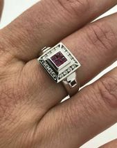 18K White Gold Over Round 1.50Ct Ruby &amp; Diamond Cocktail Luxury Ring Band - £81.60 GBP