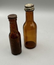 Miniature Bottle Amber Set of 2 Pepper Shaker  Cap &amp; Canada Empty Liquor... - £6.82 GBP