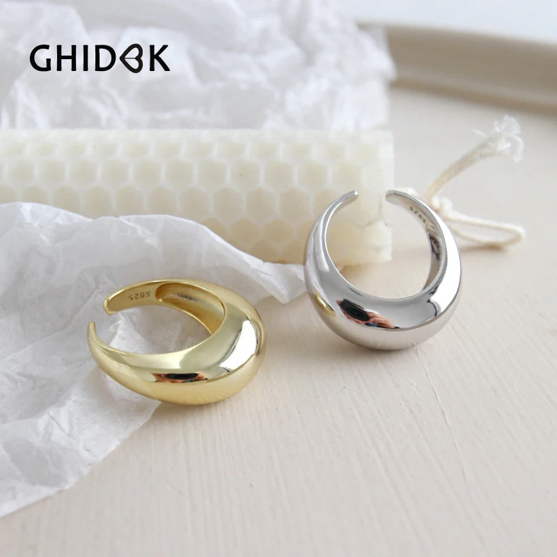 GHIDBK 925  Silver Gold Thick Open Dome Rings Cool Minimalist Chunky Sta... - £29.68 GBP