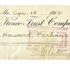 1914 Kineo Trust Company Bank Check E.A. Sampson Dover Maine Signed 6304... - $19.99