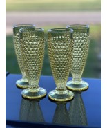 4 L.E. Smith Hobnail 8oz Glasses Footed Pedestal Wine Parfait Yellow Gol... - £36.92 GBP