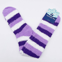 NEW Trend For You Unisex One Size Purple White Striped Fuzzy Knee High Socks  - £8.57 GBP