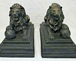Pair of Regal Lion with Ball on Stepped Base Sculptures - £252.76 GBP