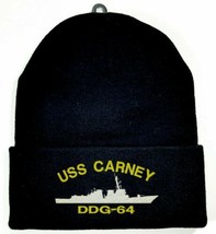 USS Carney DDG-64 Beanie Watch Cap Skull Cap Black Embroidered Long Cuff - £9.17 GBP