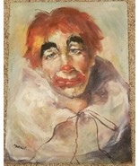 1975 Clown Emmett Kelley Clown Portrait Oil On Board Sylvia Wayne Martin - $67.27