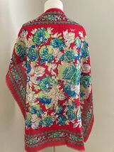 Vintage Russian Wool Shawl Scarf Red Blue Floral 31&quot; - $34.65