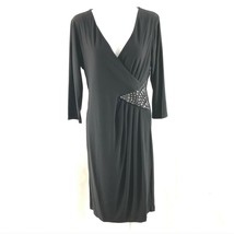 Metaphor Faux Wrap Dress Studded 3/4 Sleeve V Neck Black Size 10 - £11.59 GBP