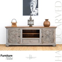 Furniture BoutiQ Solid Wood TV Cabinet | Handcrafted Low Sideboard | Indian Furn - £2,521.37 GBP