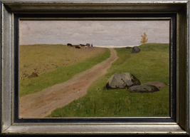 Latvian Pastoral Field Landscape by Petrovs first half 20th century Oil Painting - £359.64 GBP