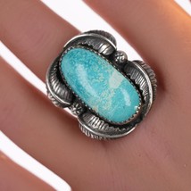 sz8 Vintage Native American silver and turquoise ring with 4 leaves - £114.40 GBP