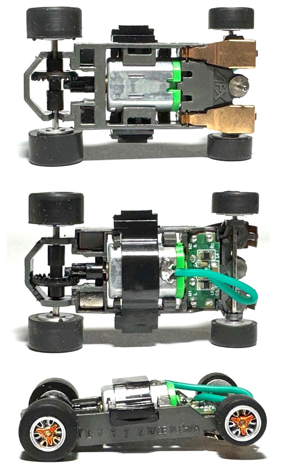 1 AFX MEGA G+ HO Slot Car CHASSIS Orange Spinner Knock Off 1.5 Narrow +B... - $21.99