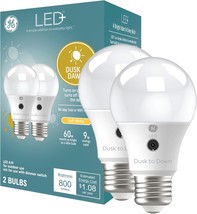 Ge Led+ A19 Dusk To Dawn Led Light Bulbs, Automatic On/Off Outdoor, 2 Pack - $35.99