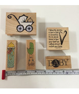 5 Rubber Stamps Baby Bottle Carriages Heart &quot;To Have a Child&quot; Craft Scra... - €17,12 EUR