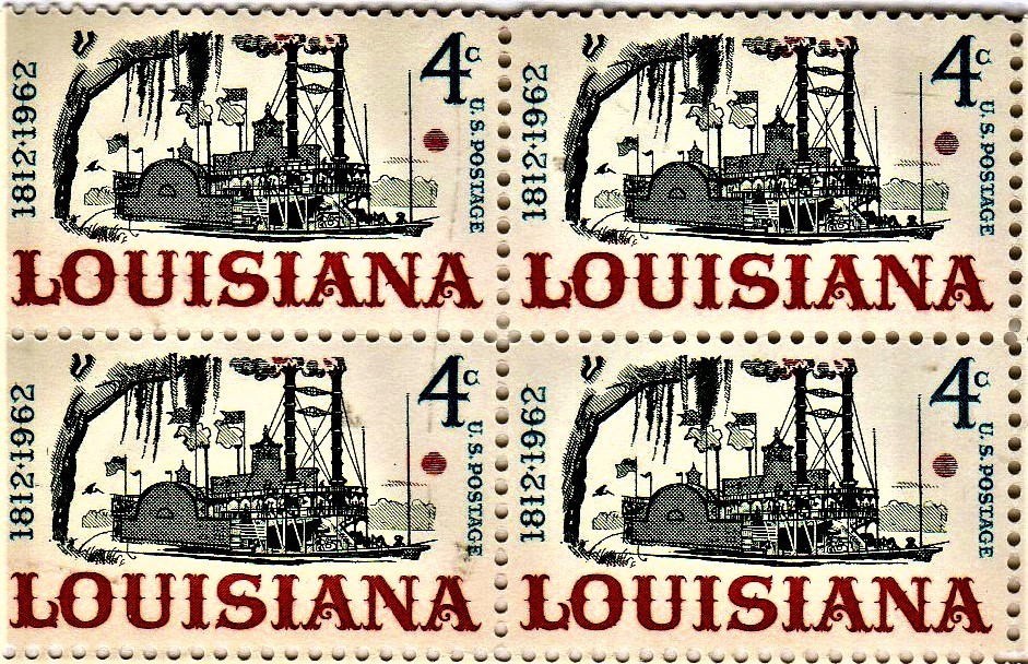 U S Stamp - Plate Block of 4 stamps. 4 cent - Louisiana Statehood 1812-1962 - $2.75