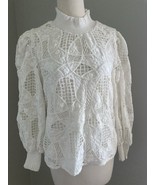 English Factory White Cotton Lace High Neck Balloon sleev  Victorian Sty... - $28.24 CAD