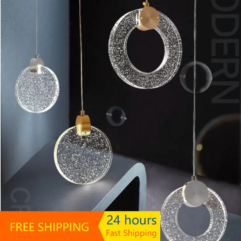 Modern Led Crystal Pendant Light for Bedroom Bedside Hanging Lamp Fixture - $52.97+